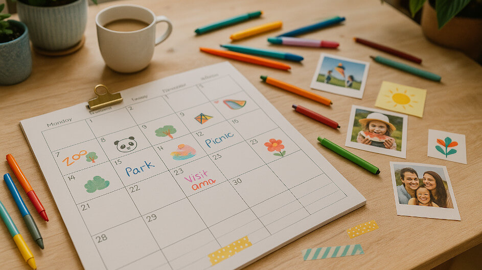 Familienkalender auf dem Tisch